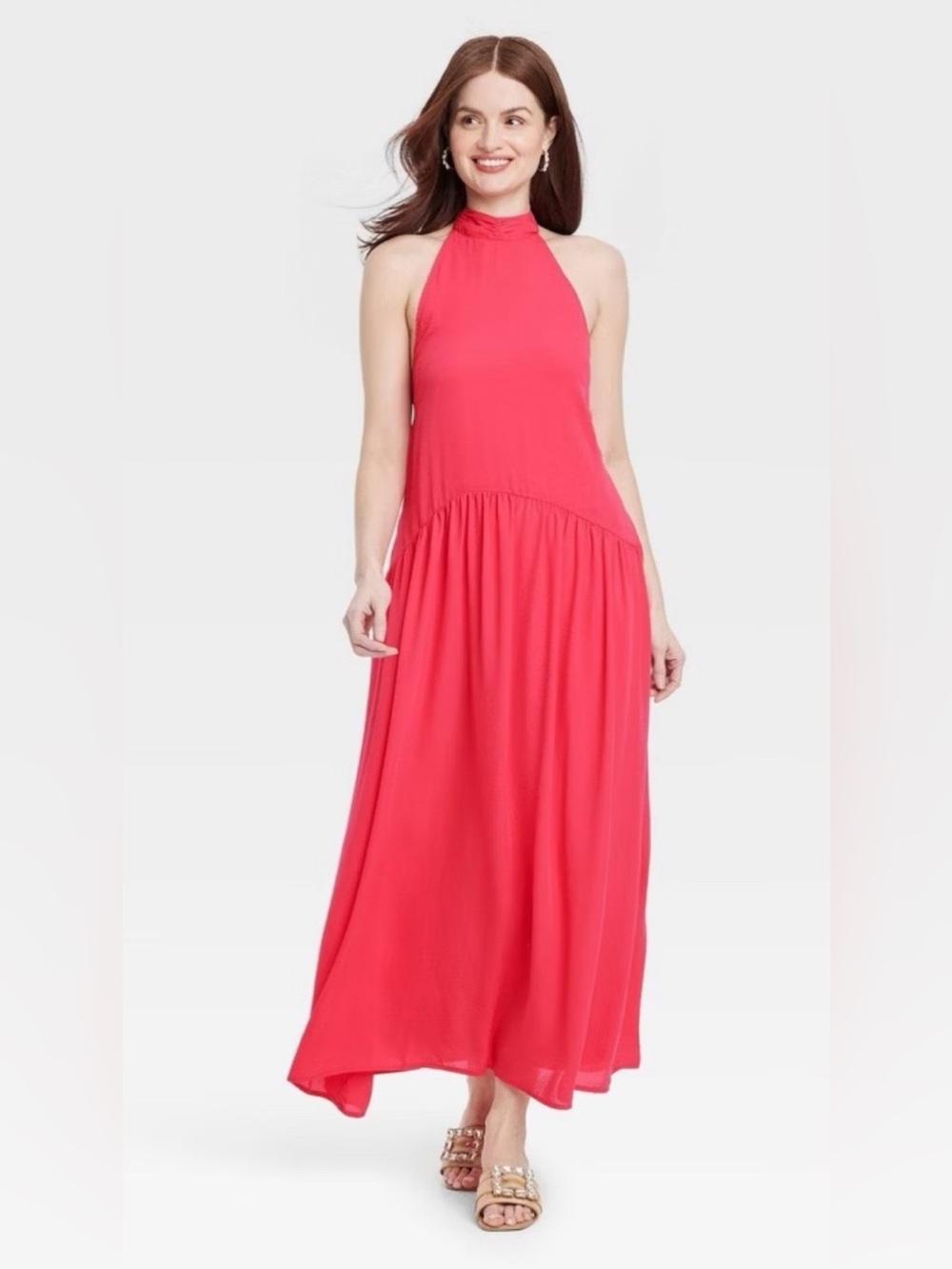 Women's Tie Neck Maxi Dress Halter Top - A New Day Pink Sz Large🩷